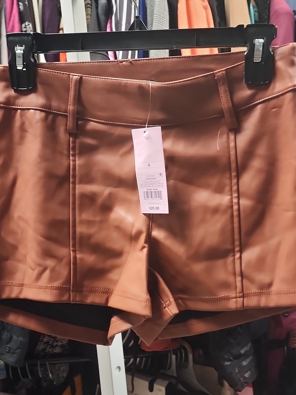 Wild Fable brown faux-leather shorts with pink tag